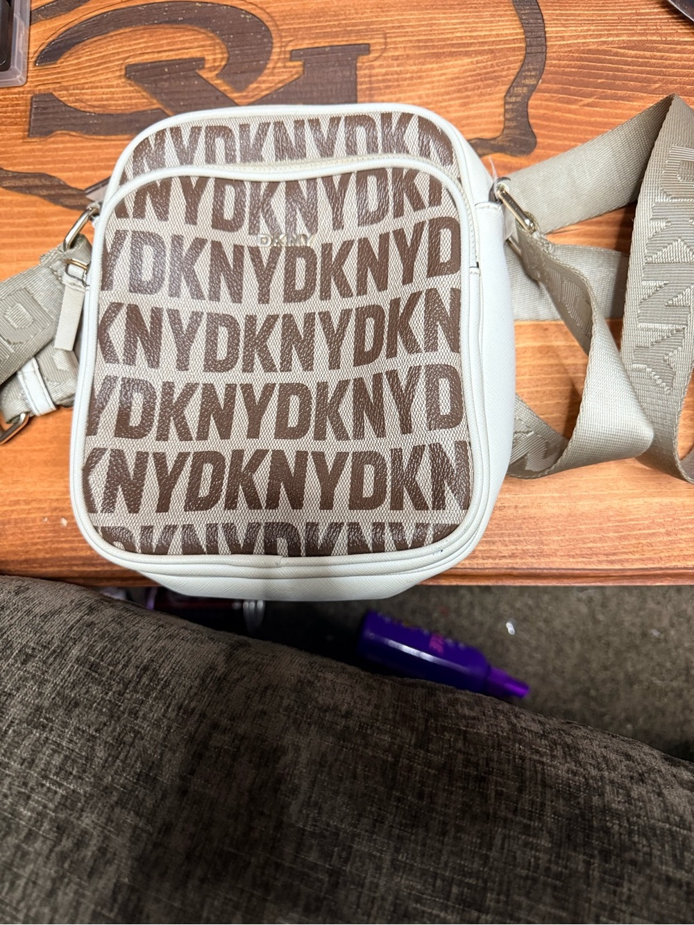 DKNY Brown and Cream Logo Messenger Crossbody